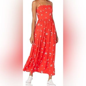 Cottagecore Summer Sun Maxi Dress Sweet Georgette Red & White Floral